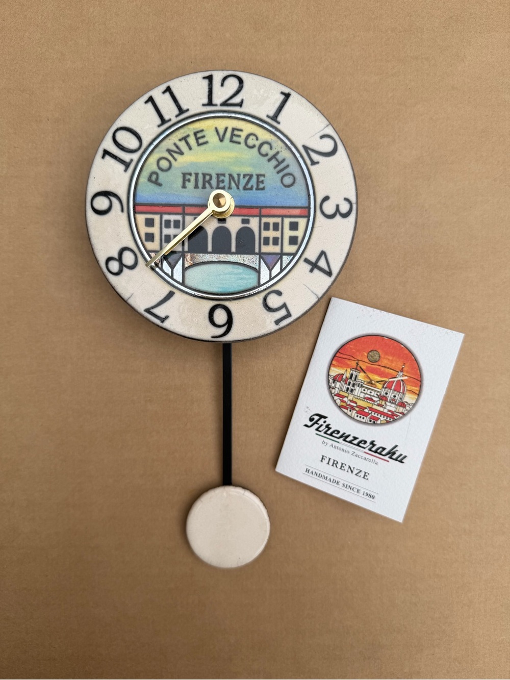 Vintage Firenzeraku Firenze Raku Ceramic Pendulum Wall Clock Handmade Italy